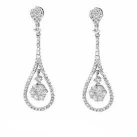 1.36CT Diamond Double Frame Drop Earrings Set In 14K White Gold W/ Floral Frame Setting