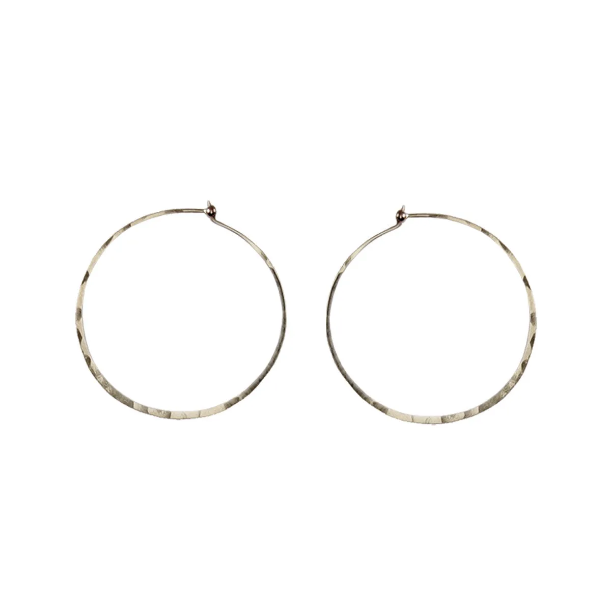 14k Gold Medium Thin Hammered Hoop Earrings