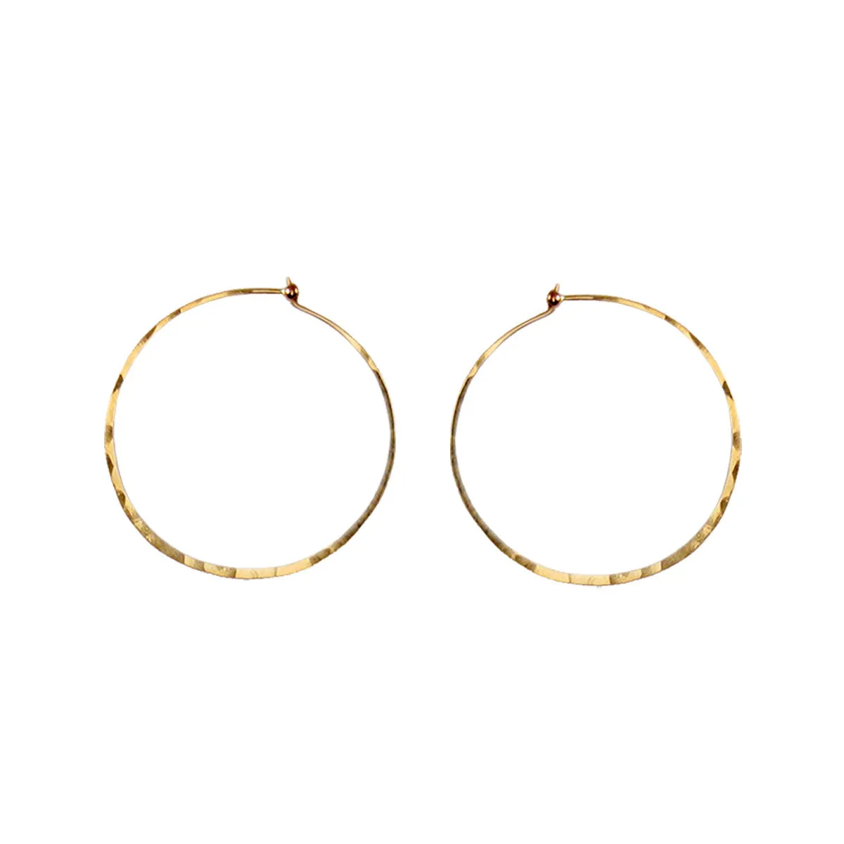 14k Gold Medium Thin Hammered Hoop Earrings