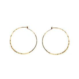 14k Gold Medium Thin Hammered Hoop Earrings