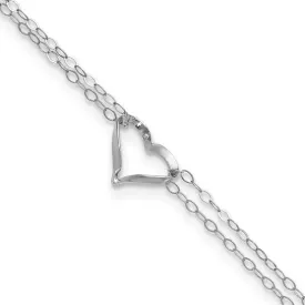 14k White Gold1.0 Gram, 9 Inch With Open 11mm Heart Anklet w/1" Extension