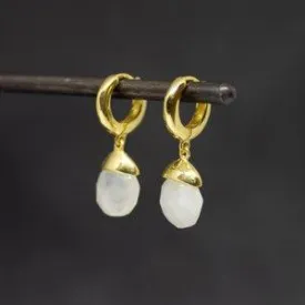 18ct Gold Vermeil Rainbow Moonstone Hoop Earrings