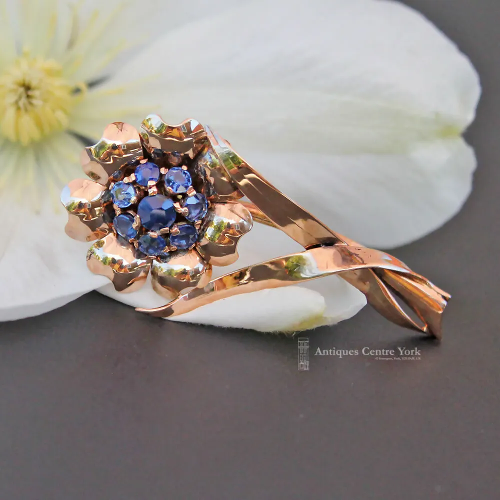 1940's 9ct Sapphire Flower Brooch