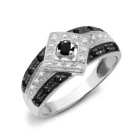 9ct White Gold Diamond And Black Diamond Ring