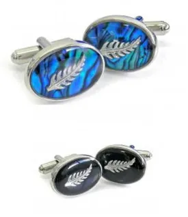 Black or NZ Paua Shell Silver Fern Cufflinks