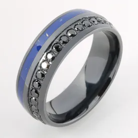 Black Titanium Lapis Lazuli Inlaid with Black CZ Oval Wedding Ring 8mm