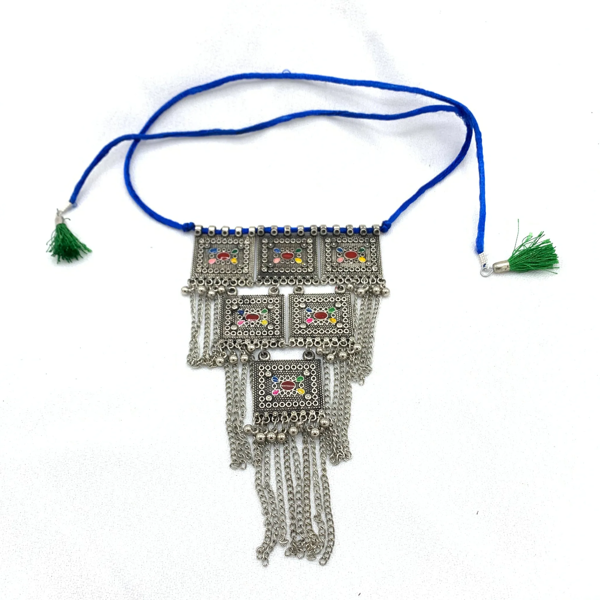 Boho Chic Oxidized Silver Tribal Necklace in Afghani Style