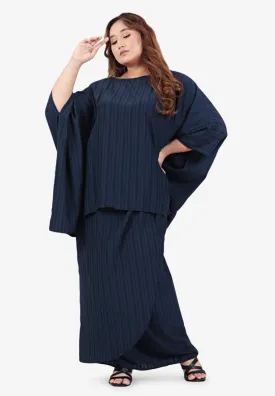 Casyida Raya Minimalist Kaftan Kurung Set - Navy Blue