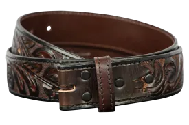 Chacon 1.5" Western Tooled Straight Belt Strap - Brown