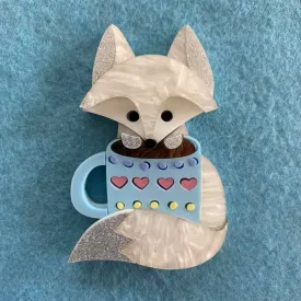 Coffee Time Arctic Fox -Brooch