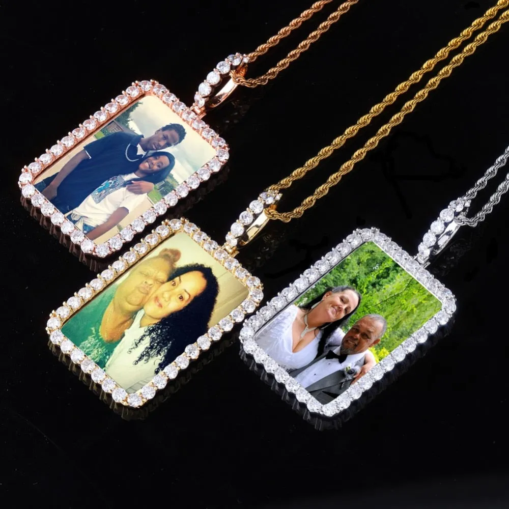 Custom Square Photo Medallion Necklace With Sparkle Stone