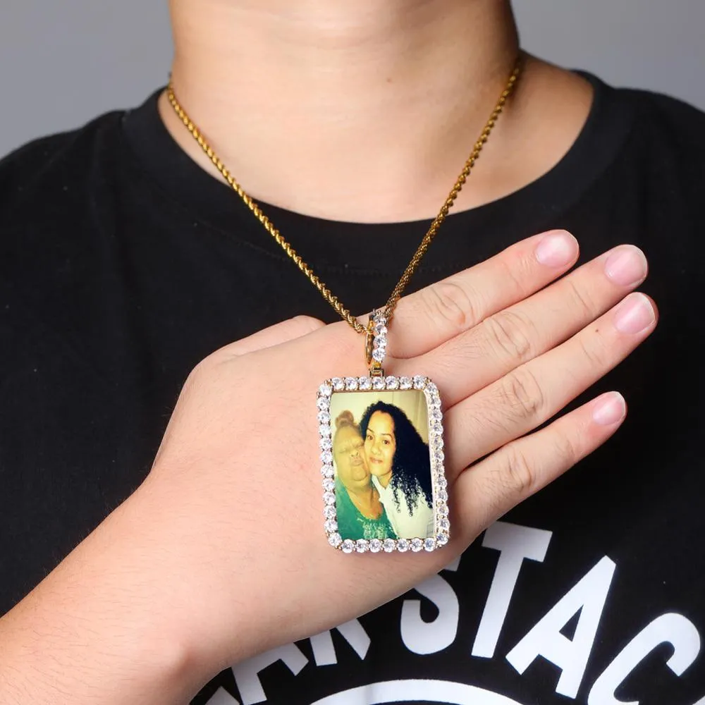 Custom Square Photo Medallion Necklace With Sparkle Stone