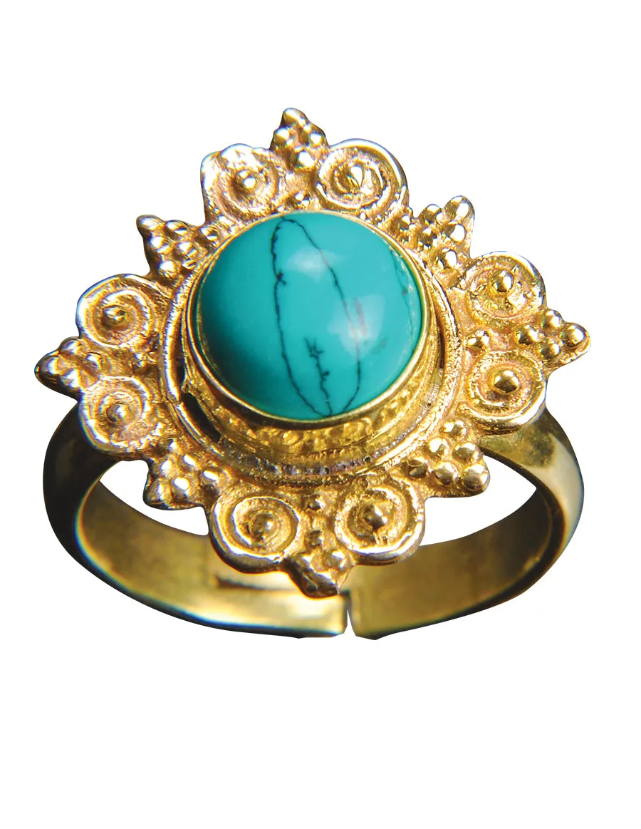 Gemstone Filigree Gold Adjustable Ring