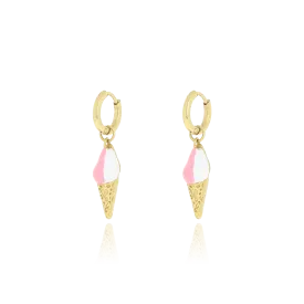 Gold coloured hoop earrings with ice cream charm