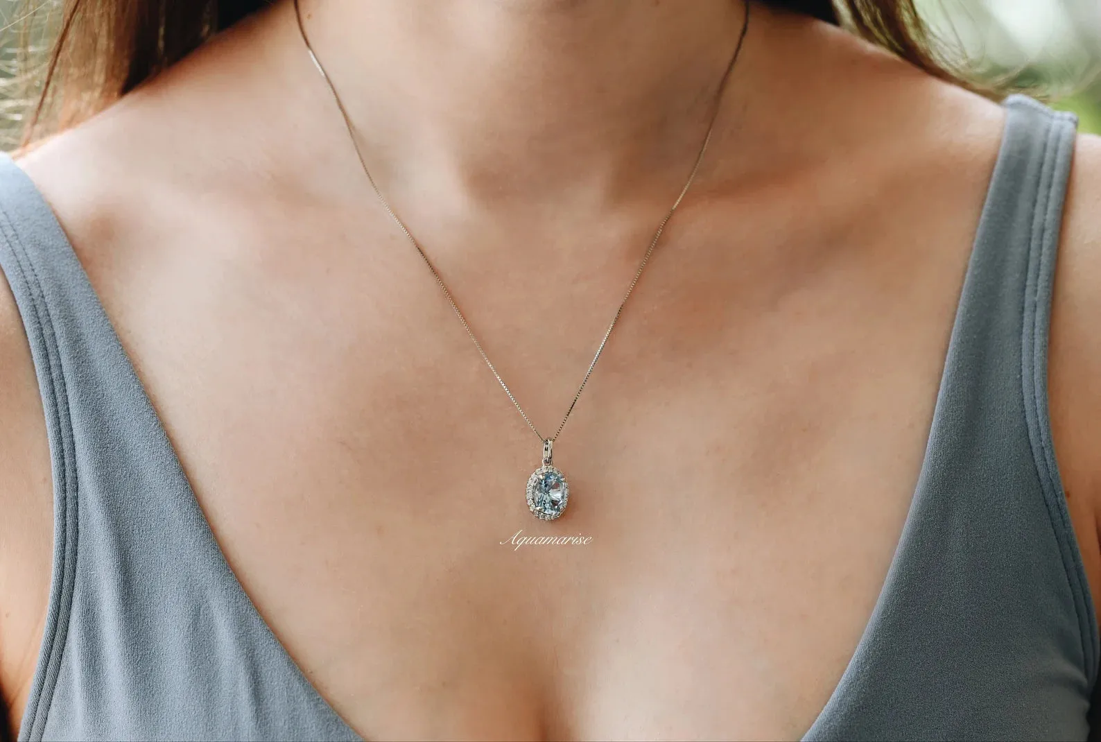 Iris Aquamarine Necklace- Sterling Silver