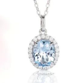 Iris Aquamarine Necklace- Sterling Silver