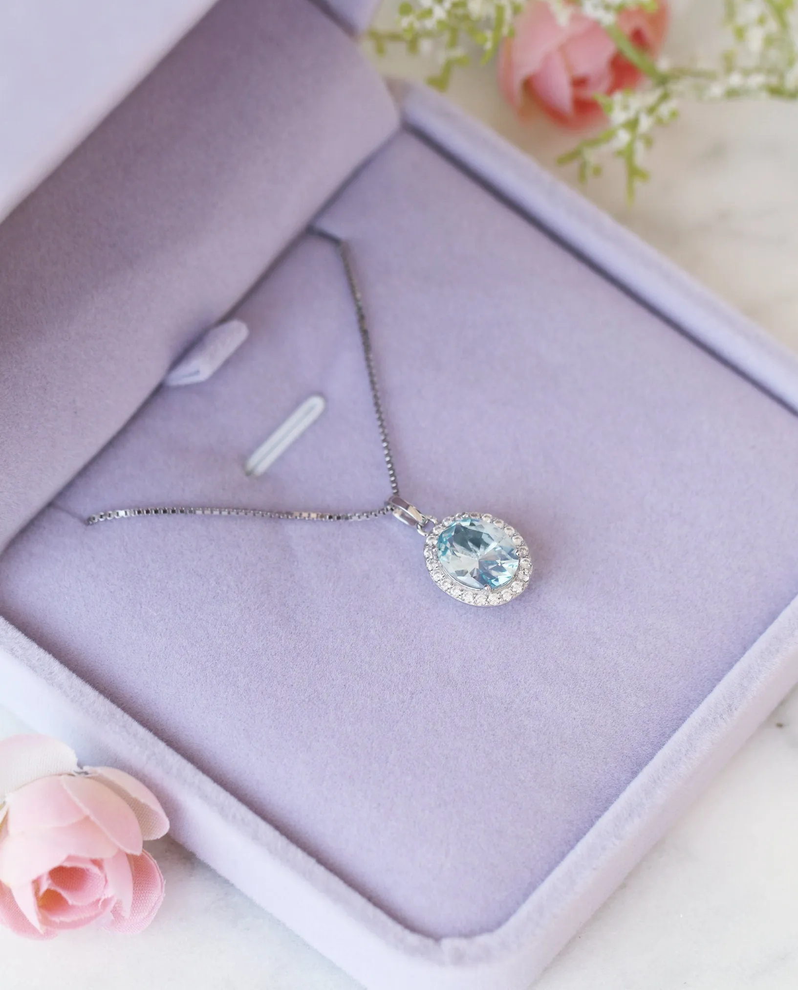 Iris Aquamarine Necklace- Sterling Silver