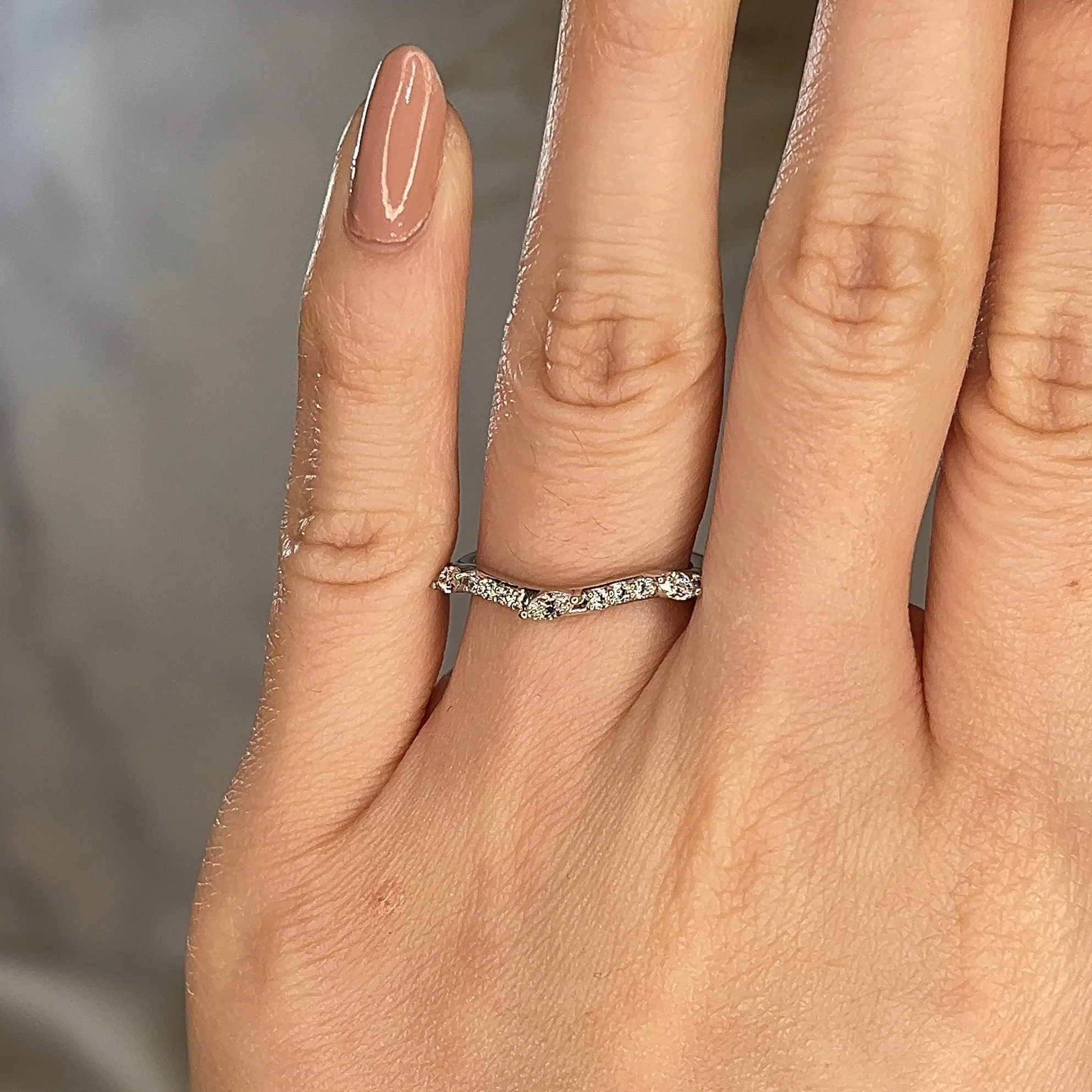 "Kai" Dainty Marquise Leaf 0.30ct Diamonds on Wave Shaped Eternity Ring ET16