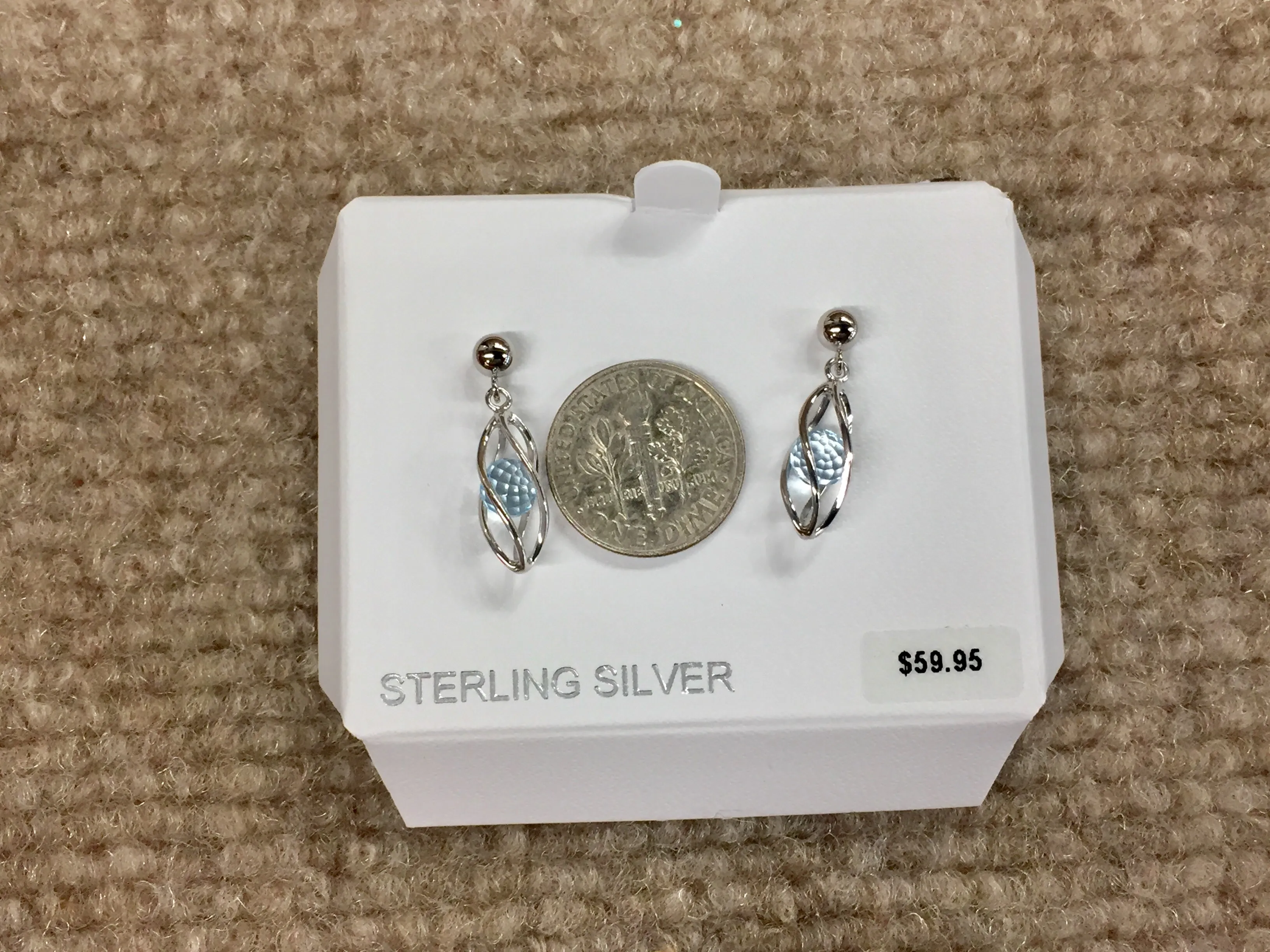 Silver Caged Blue Topaz Dangle Earrings