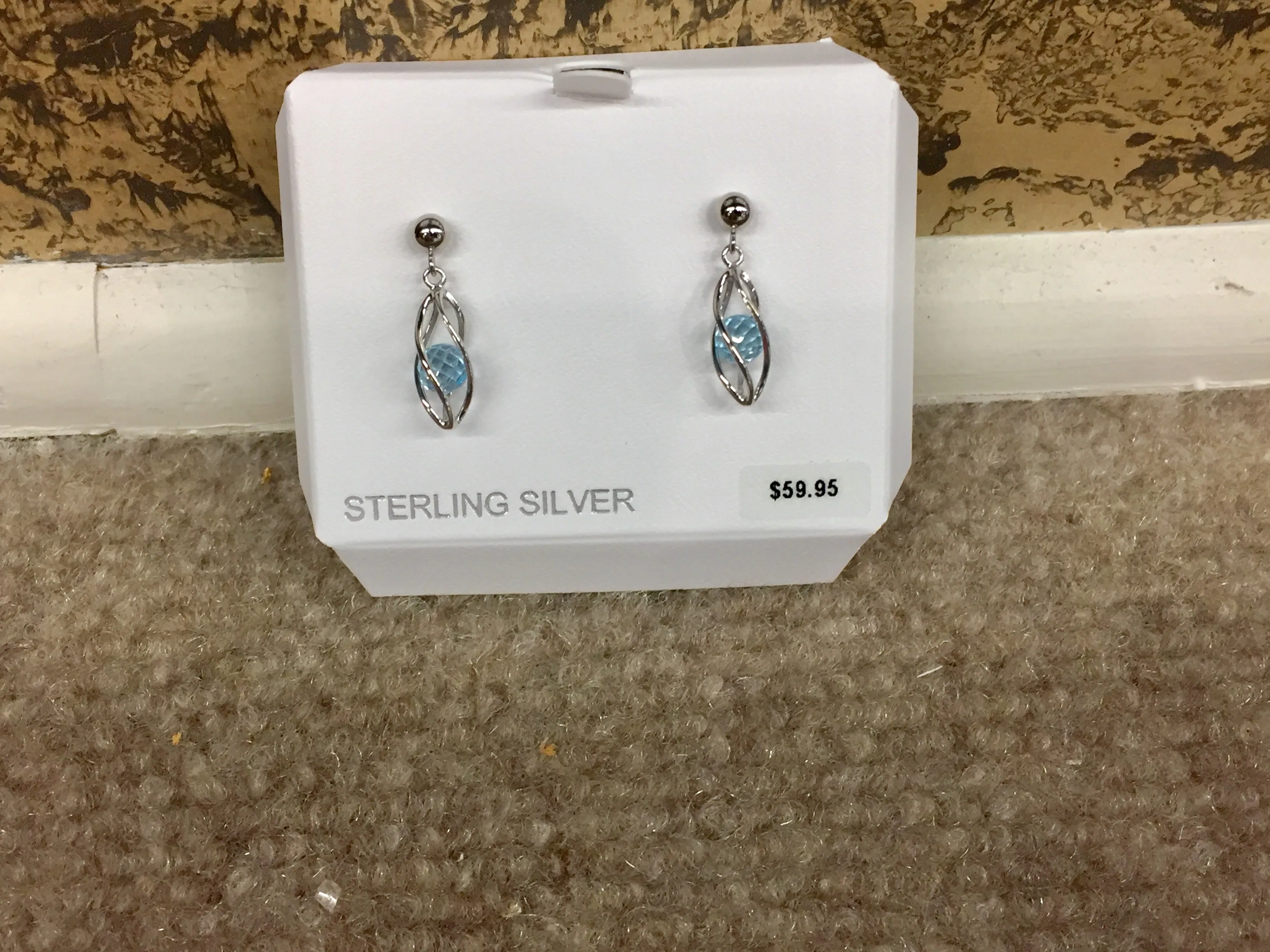 Silver Caged Blue Topaz Dangle Earrings