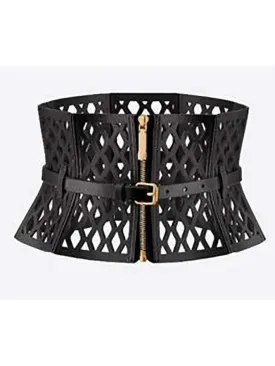 Women’s Black Leather Laser Cut-Out Corset Belt